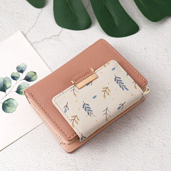 Wallet women's short student korean version cute folding coin purse 2022 new printed card holder wallet all-in-one bag women pink