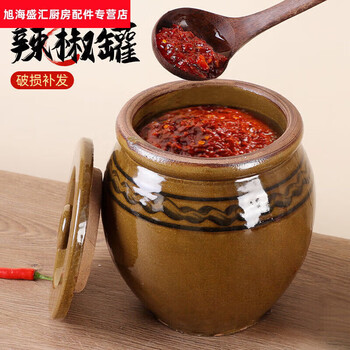 Tuojin doubanjiang ceramic jar chili jar with lid pickle jar household sauce jar old-fashioned container earthenware green green glaze water capacity 5 pounds no pattern 0ml