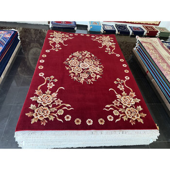 Junyuexi xinjiang pure wool carpet thickened coffee table mat bedroom kang carpet handmade three-dimensional cut flower red living room 2 meters * 3 meters red large flowers 2 meters * 3 meters