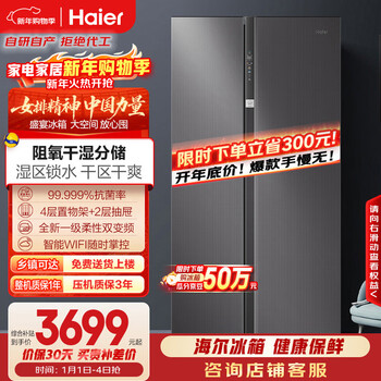 Haier feast 630l side-by-side refrigerator with wet and dry storage, first-level energy efficiency, air-cooling, variable frequency, ultra-large capacity, gray bcd-630wghss95smu1