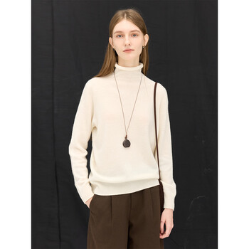 Chalamon sheep wool seamless turtle neck knitted bottoming sweater women's warm pile neck cashmere sweater off-white s