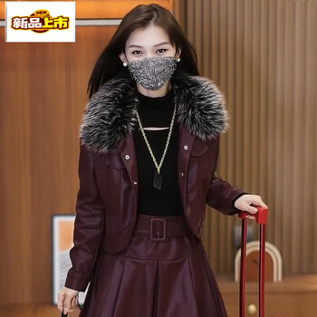 Early diameter plus velvet and thickened leather women's short jacket autumn and winter new age-reducing fashion and foreign temperament small pu jacket red gradient fur collar (single piece) m suitable for 85 to 100 pounds