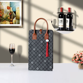 Fantasy red wine handbag wine double wine bag red wine packaging gift box 2 portable wine bottles packaging gift bag black pattern color double wine bag tassel