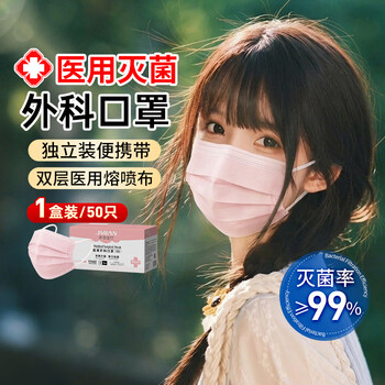 Interface medical surgical mask adult disposable sterilization grade breathable 50 pink masks individually packaged anti-virus
