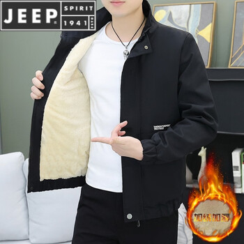 Jeep spirit men's jacket autumn and winter versatile velvet jacket trendy korean thick warm men's winter top 2106 black l (can be worn at about 105~120 pounds)