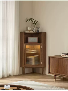 Zhizhou nordic living room solid wood triangle cabinet guest dining room corner corner wine cabinet multi-functional storage side cabinet storage cabinet north american black walnut