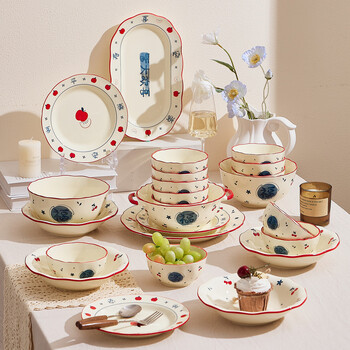 Jingdai high-end dishware set for home use 2026 new high-looking tableware simple ceramic bowls, plates, chopsticks, housewarming bowls for 10 people, 43-piece set, gift box