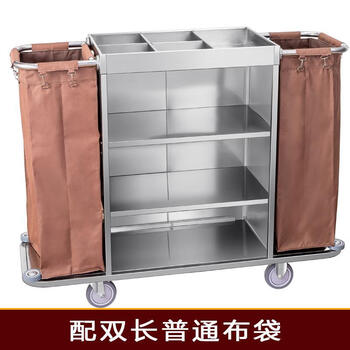 Hotel guest room stainless steel multi-functional hand push linen cart cleaning cart guest room entrance work service cart stainless steel cart (with conventional cloth bag