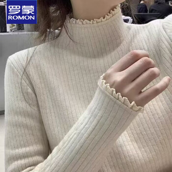 Luo meng's new winter solid color lace knitted bottoming thickened velvet top warm half-turtleneck sweater sweater apricot m (recommended 90-105 pounds)