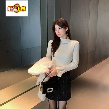 Chujing xiaoxiang style half-high collar slim-fitting sweater can be worn outside and inside with tops and bottoming shirts for women with temperament in autumn and winter. milky white tops s