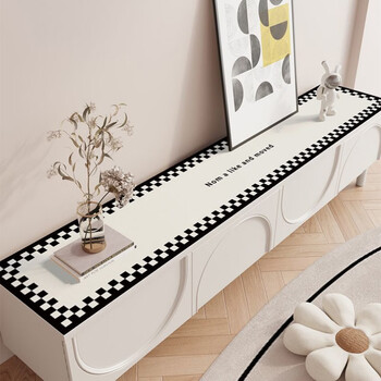 Caizhi tv countertop protective mat, high-end luxury shoe cabinet, leather table mat, waterproof and oil-proof tablecloth, sideboard mat, long style - period pan grid - no ring 45*220cm