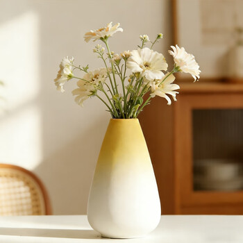 Xinnan nordic simple gradient color ceramic vase decoration high-end entrance wine cabinet tv cabinet living room flower arrangement ornaments yellow and white gradient vase 14cm