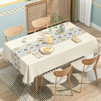 Mufan light luxury and high-end imitation cotton and linen tablecloth, no-wash, oil-proof, waterproof, anti-scalding coffee table cover, rectangular dining table mat, posey geometry 120*120cm