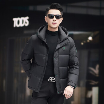 Duck men's short thickened down jacket 2025 winter fashion casual extreme cold bread jacket cold warm hooded jacket black xl 180