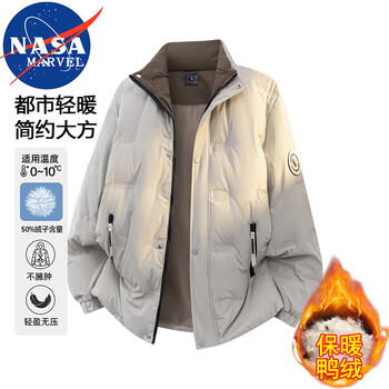 Nasa marvel down jacket men's autumn and winter trendy stand-up collar warm and cold-proof loose versatile jacket off-white 2xl