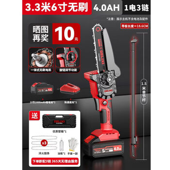 Delixi electric lithium battery high branch saw electric high branch shears extension pole telescopic rechargeable pruning branch garden high altitude saw household 3.3 meters 6 inches brushless 4.0ah one battery + 3 chains