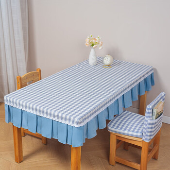 Fantasy tablecloth table and chair cover cover rectangular coffee table plaid cloth table cover blue small grid cotton long table 60x120cm