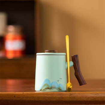 Yusen yi wanli jiangshan mug home office with lid and filtered tea water separation tea cup lo 1ml yuanshanqing + coffee spoon