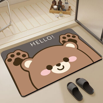 Fantasy bathroom diatom mud floor mat cartoon bathroom anti-slip mat absorbent and quick-drying home toilet door bathroom mat hello bear 40x60cm diatom mud upgraded thickened model/instant suction and quick-drying