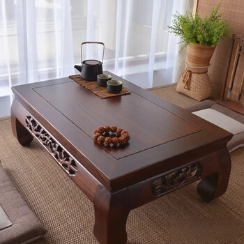 He jiagong chinese elm tatami tea table and room table low table kang table low table carved table floor balcony study table 90*50*30 color remarks default walnut color complete set