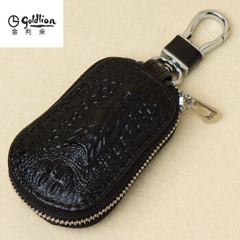 Goldlion crocodile pattern key bag men's and women's key universal genuine leather car zipper remote control bag trendy new black_single layer zipper