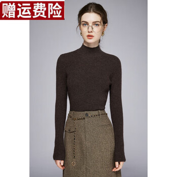 Emz ordos pure cashmere sweater women's autumn and winter half turtle collar slim fit inner sweater wool bottoming sweater ebony brown l 105-115 jin