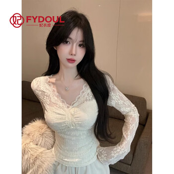Fydoul lace inner bottoming shirt for women in autumn and winter new pure desire waist unique early autumn slim design sense of wear sexy apricot plus velvet plus velvet m 90-110 pounds