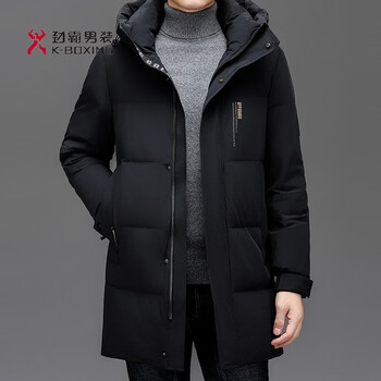 Kbxng jinba winter men's new business casual hooded down jacket men's middle-aged warm jacket mid-length white duck down black m (170) 110/50