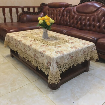 Yusenyi coffee table cloth tablecloth table mat fabric lace living room household rectangular dark dining table elegant yellow 85*85cm square