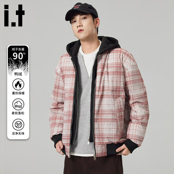 Chocoolate it zodiac year plaid loose warm jacket men's autumn and winter new red casual versatile down jacket red stripe plaid color m recommended 90-110 pounds