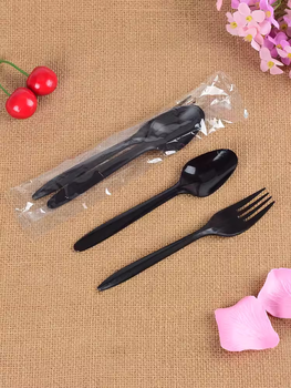 Qiao bo lai disposable fork with paper towel set individually packaged fork and spoon plastic thickened pizza fork western food fruit fork tableware fork and spoon 1000 sets