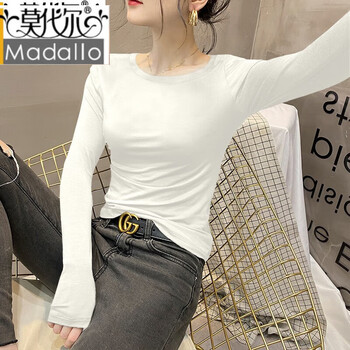 Modal bottoming shirt for women with long-sleeved t-shirt thin low-neck autumn coat 2025 spring and autumn slim round neck top white s (recommended 80-95 catties)