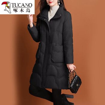 Woodpecker long thickened down jacket 2025 winter new mid-length brand mother middle-aged loose women's coat black m