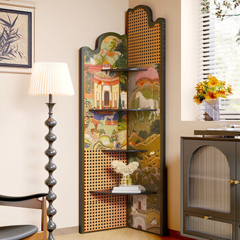 Nanyang retro wind tunnel board corner wall shelf living room floor-standing triangular storage cabinet high-end bookshelf corner cabinet garden painting dream record four layers 150*40cm+170*40cm assembled