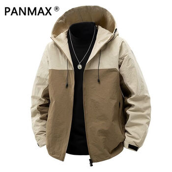 Panmax jacket new style windproof casual loose versatile hooded trendy brand splicing trendy simple jacket khaki s recommended 95-115 catties