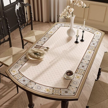 Fantasy american light luxury and high-end folding long oval tablecloth waterproof, oil-proof, anti-scalding, no-wash pvc leather table mat z-cab concept gray bottom leather 76x120cm curved table 1