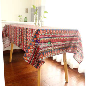 Yusenyi dongfeng tablecloth style tablecloth retro folk coffee tablecloth red ethnic style tablecloth straight edge 140x140cm