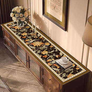Yusenyi tv cabinet tablecloth dust-proof and waterproof long table mat table flag style retro floral side cabinet shoe cabinet oil-proof mat brown edge mosaic leather tv cabinet mat 30x90cm