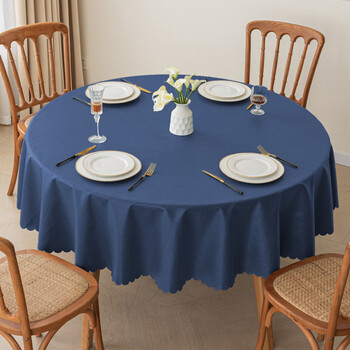 Caizhi tablecloth round table no-wash style cotton and linen tablecloth waterproof and oil-proof tablecloth hotel restaurant round coffee table round tablecloth-cotton-linen-pressed edge-navy blue diameter 220cm