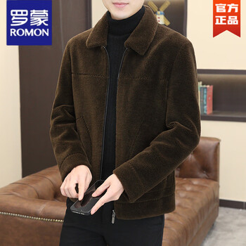 Romon light luxury fashion sheep shear jacket men's wool short winter new lamb wool thickened warm coat brown l 175 115-130 jin