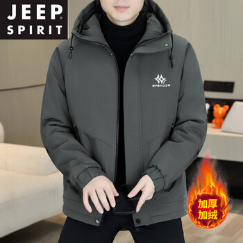 Jeep spirit jacket men's winter new style velvet thickened cotton jacket hooded casual warm cotton jacket gray g06-winter warm plus velvet m