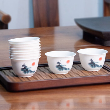 Miaoyouyi disposable rice husk cup kung fu tea cup with storage cup holder 60ml high-end heat-resistant tea tasting tea reception cup 60ml rice husk ink sunset 200 pieces