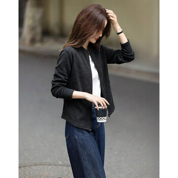 Demana light wardrobe winter simple style round neck zipper cardigan soft and waxy slim fit small women's jacket