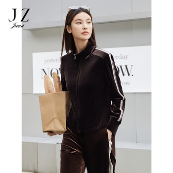 Juzui shopping mall same style maillard velvet waist shoulder jacket women's autumn style jweq40507 flower deep coffee s