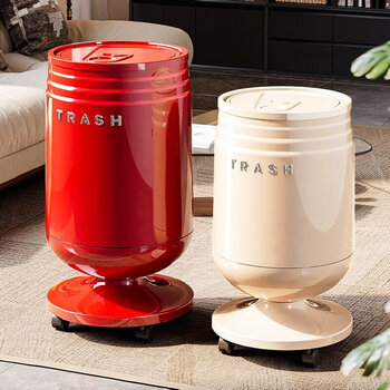 Jinxiubainian trash can home living room light luxury high-end good-looking large-capacity wheeled kitchen bathroom toilet bedroom paper basket push-type ancora red 13l wheeled