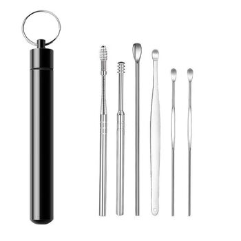 Yong huan ear pick six-piece set of ear pick tools leather bag ear pick cleaner ear pick portable yellow high-quality model + bottled ear pick 6-piece set black