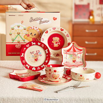 Modern housewife butter bear underglaze color tableware set dishes household housewarming wedding birthday gift gift box 7-piece set for 2 people