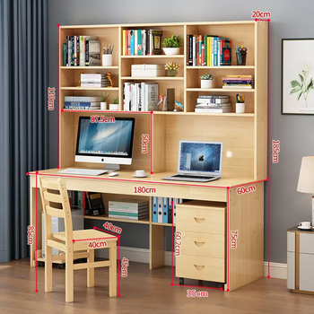 Yusenyi solid wood desk bookshelf combination home book computer desk with economical bookcase simple desk student writing all in one length 180 width 60 height 185 - chair - three drawers upgraded version