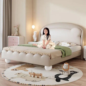 Children's bed boy girl cartoon bear bed bedroom small apartment boys leather bed with light teenage student bed quality/children's bed color notes/delivery to home 1500mm*2000mm air pressure structure
