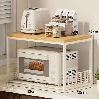 Yusenyi kitchen microwave storage rack countertop multi-layer oven bracket pull-out rack seasoning storage heightened version white rack log color